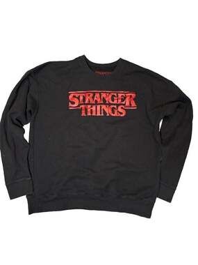 Netflix Stranger Things Black Crewneck Sweatshirt with Red Logo